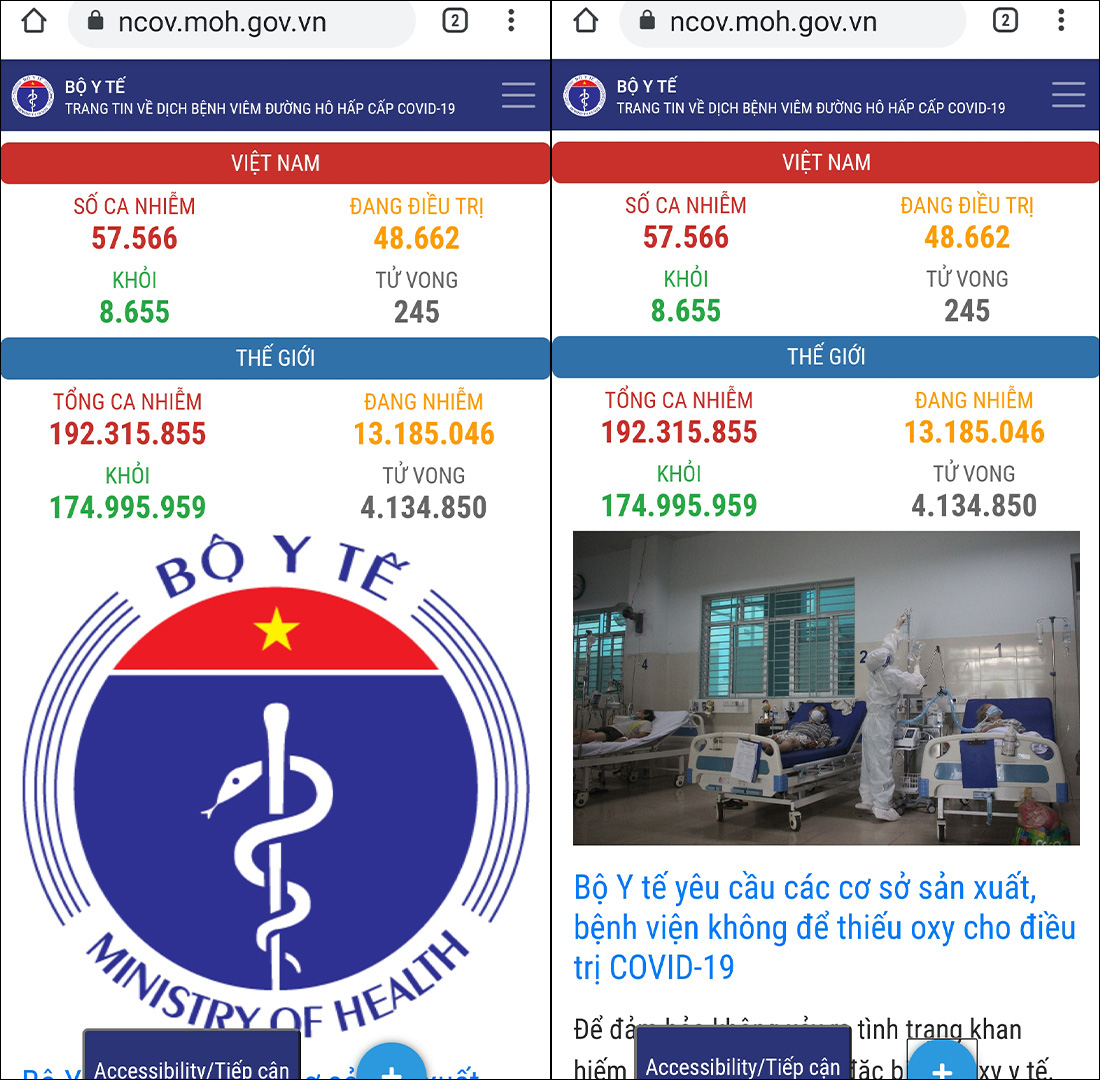 Website riêng của Bộ Y tế cho dịch COVID-19