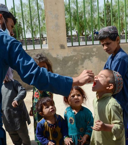 Trẻ em tại Kandahar, Afghanistan được uống vaccine bại liệt, ngày 23/5. Ảnh: AFP